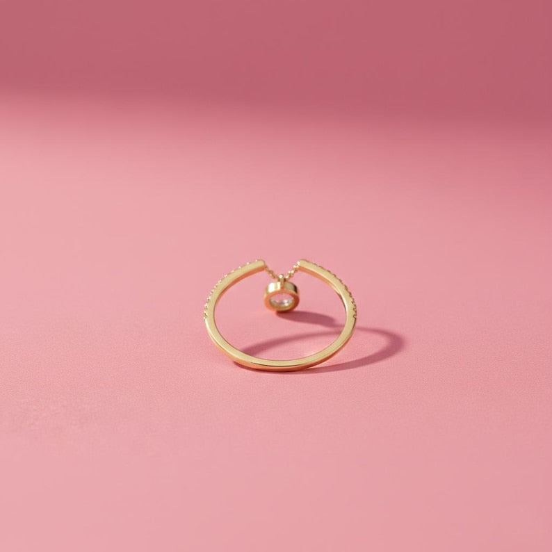 Diamond Drop Chain Ring 925 Sterling Silver Promise Band, Dangle Stacking Engagement Ring for Women devika