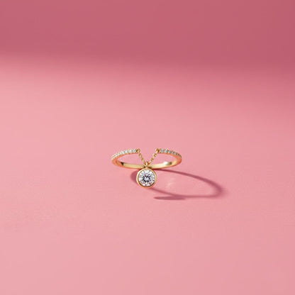 Diamond Drop Chain Ring 925 Sterling Silver Promise Band, Dangle Stacking Engagement Ring for Women gemsjewels