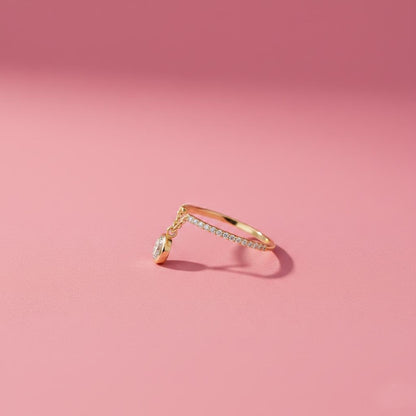 Diamond Drop Chain Ring 925 Sterling Silver Promise Band, Dangle Stacking Engagement Ring for Women devikajwelry