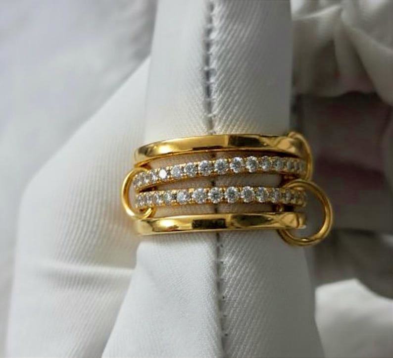 Diamond Four Interlocking Spinner Ring, 14k Gold Multi Linked Band gems