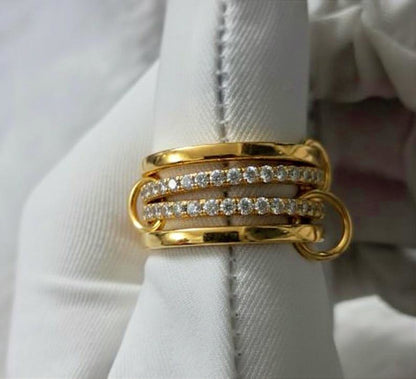Diamond Four Interlocking Spinner Ring, 14k Gold Multi Linked Band gems