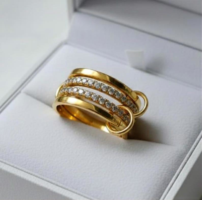 Diamond Four Interlocking Spinner Ring, 14k Gold Multi Linked Band devika