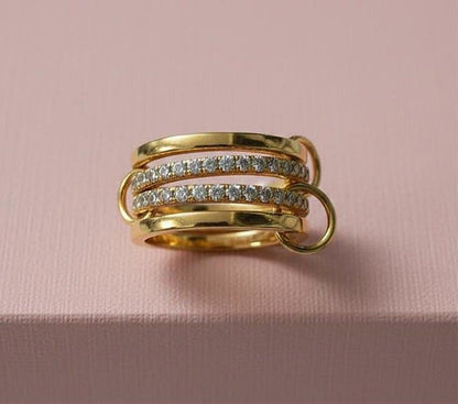 Diamond Four Interlocking Spinner Ring, 14k Gold Multi Linked Band jewels