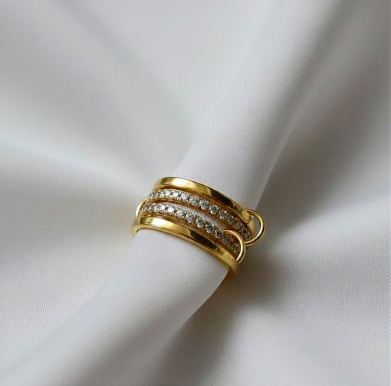Diamond Four Interlocking Spinner Ring, 14k Gold Multi Linked Band devika gems