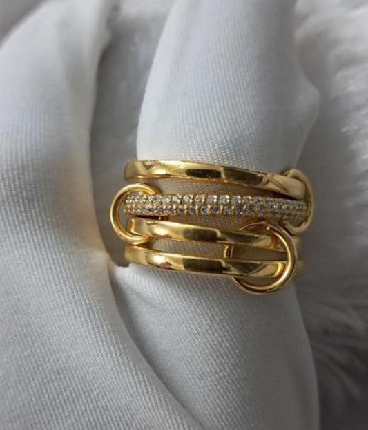 Diamond Four Interlocking multi linked band ring, 925 silver 2