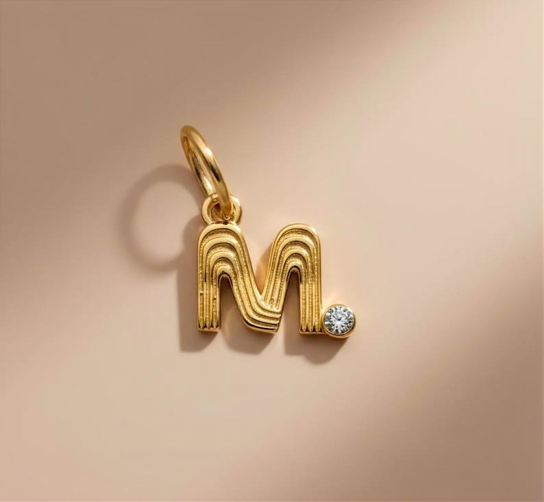 Diamond Initial Charm, 14k Gold Alphabet Gold Pendant devika