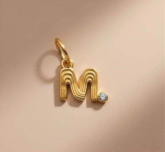 Diamond Initial Charm, 14k Gold Alphabet Gold Pendant devika