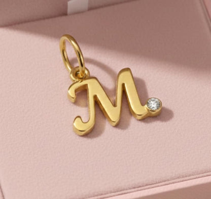 Diamond Letter Alphabet Initial Personalized Charm, 14k Gold Pendant 2
