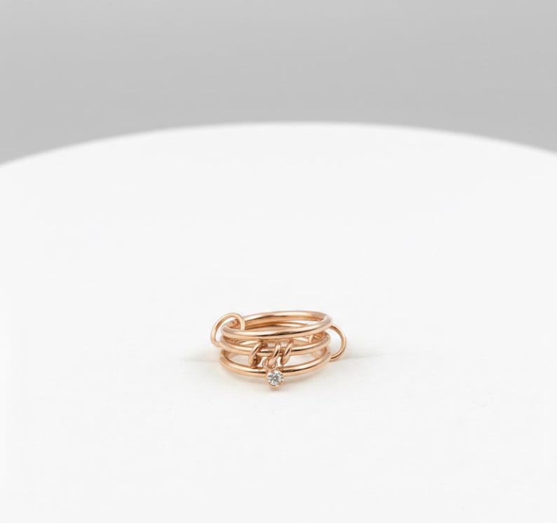 Diamond Solitaire Drop Ring 925Sterling Silver Interlocking Triple Band 2