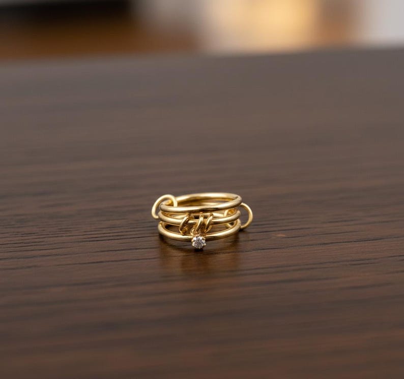 Diamond Solitaire Drop Ring 925Sterling Silver Interlocking Triple Band 4