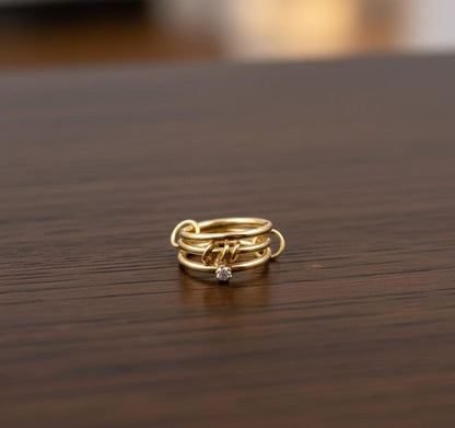 Diamond Solitaire Drop Ring 925Sterling Silver Interlocking Triple Band 4