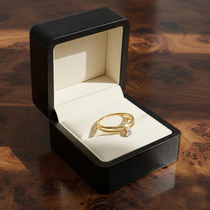 Diamond Solitaire Drop Ring 925Sterling Silver Interlocking Two Band 3