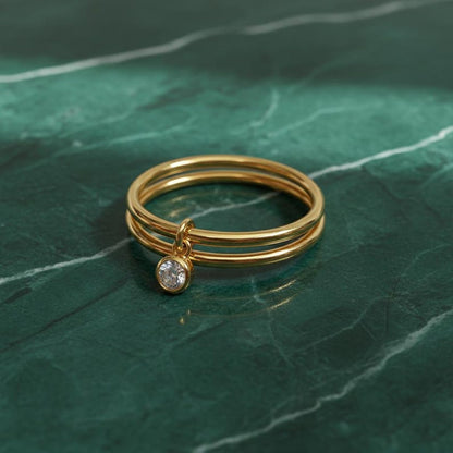 Diamond Solitaire Drop Ring 925Sterling Silver Interlocking Two Band 5