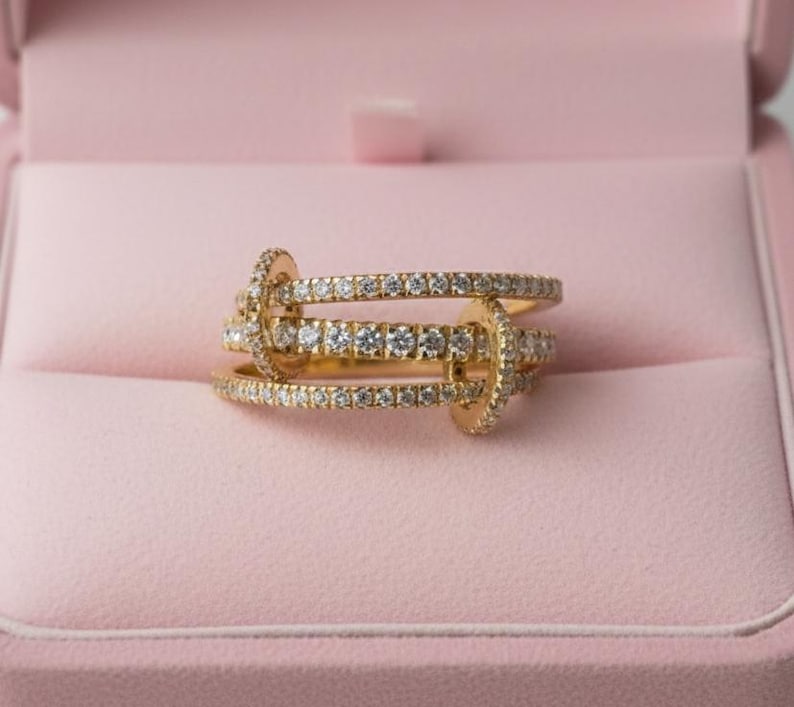 Diamond Triple Interlocking Chunky Band Ring, Multi Linked Connected Ring devika