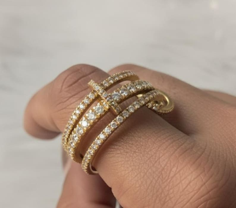 Diamond Triple Interlocking Chunky Band Ring, Multi Linked Connected Ring devikagemstone