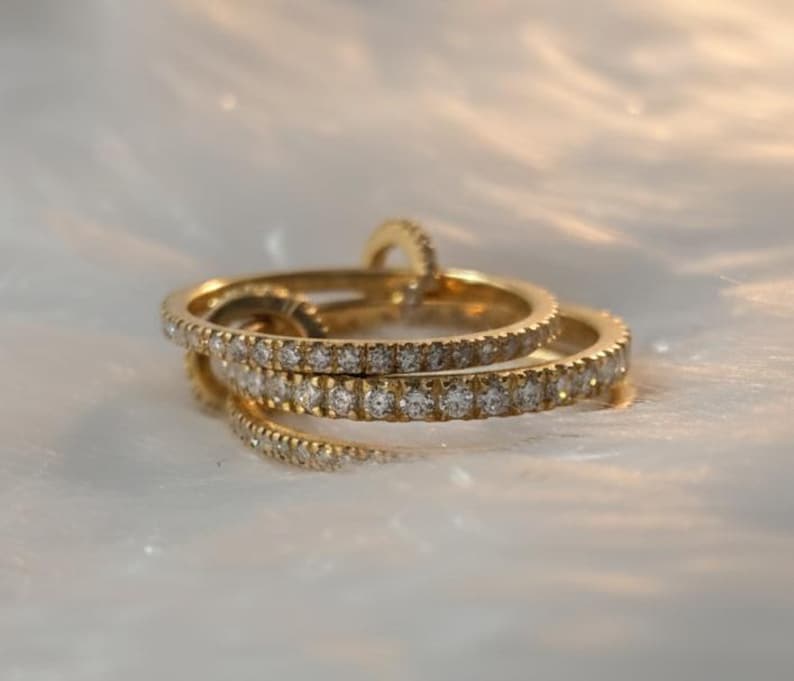 Diamond Triple Interlocking Chunky Band Ring, Multi Linked Connected Ring 5