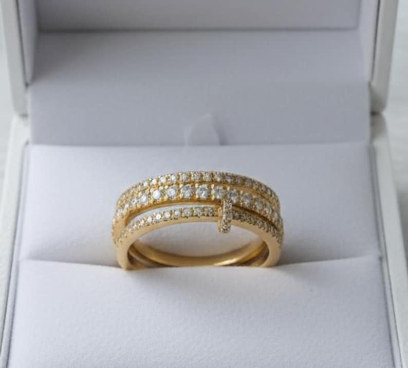 Diamond Triple Interlocking Chunky Band Ring, Multi Linked Connected Ring devikajewelery