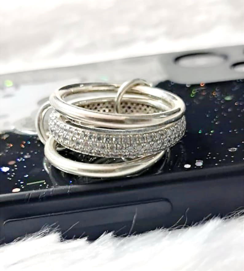 Diamonds Eternity Chunky Interlocking Wedding Band, 925 sterling Silver 3