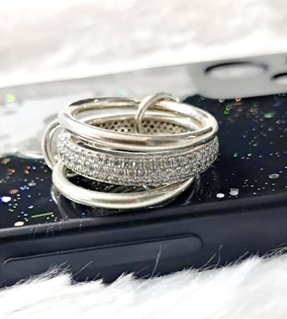 Diamonds Eternity Chunky Interlocking Wedding Band, 925 sterling Silver 3