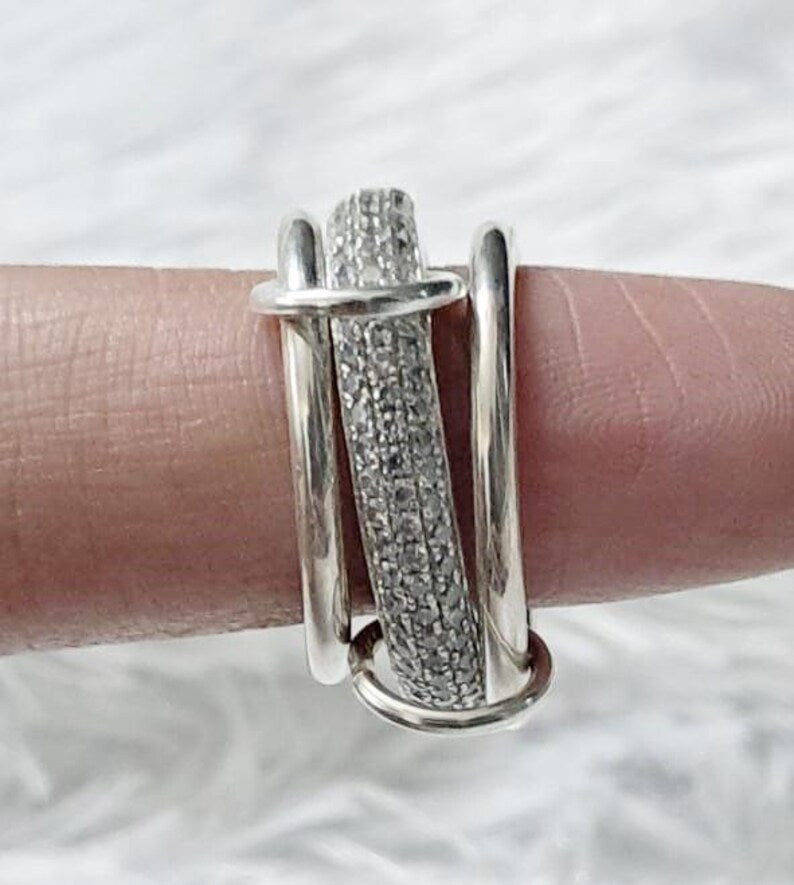 Diamonds Eternity Chunky Interlocking Wedding Band, 925 sterling Silver 5