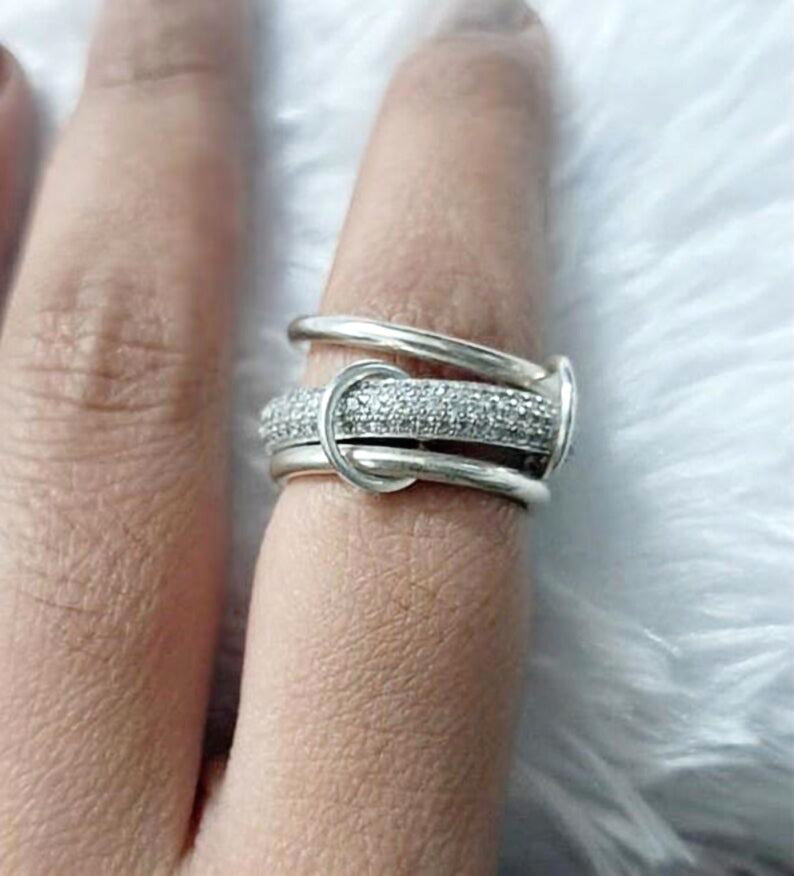 Diamonds Eternity Chunky Interlocking Wedding Band, 925 sterling Silver 6