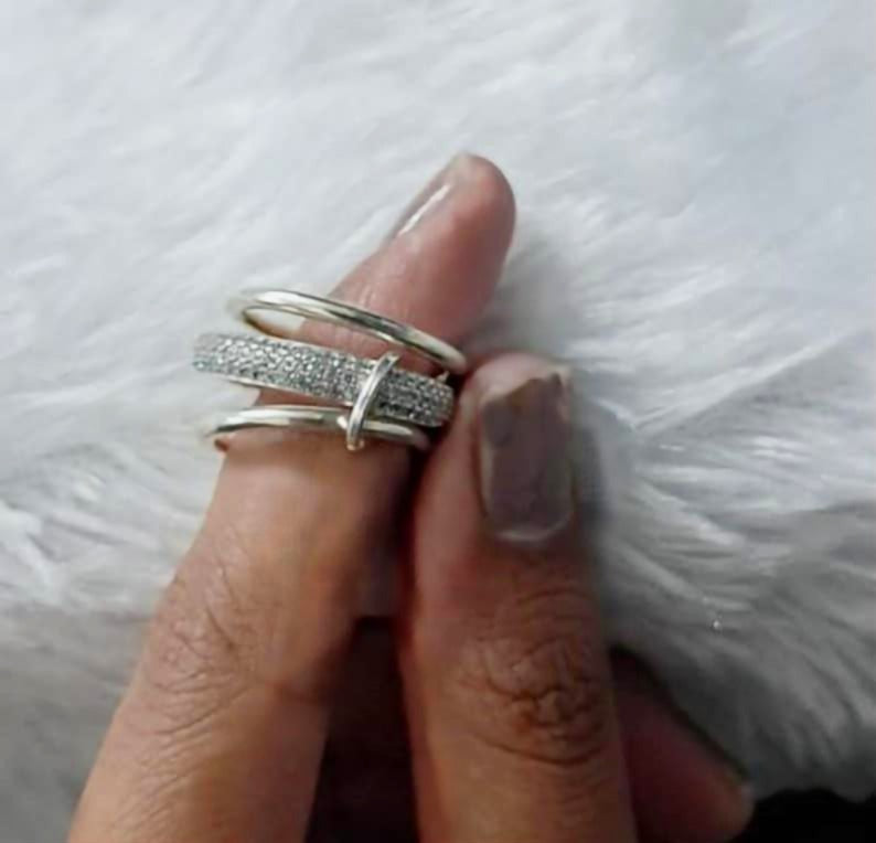 Diamonds Eternity Chunky Interlocking Wedding Band, 925 sterling Silver 8