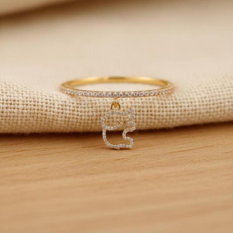 Elephant Charm Pavé Diamond Ring for Women | 14k Gold Plated Sterling Silver  2