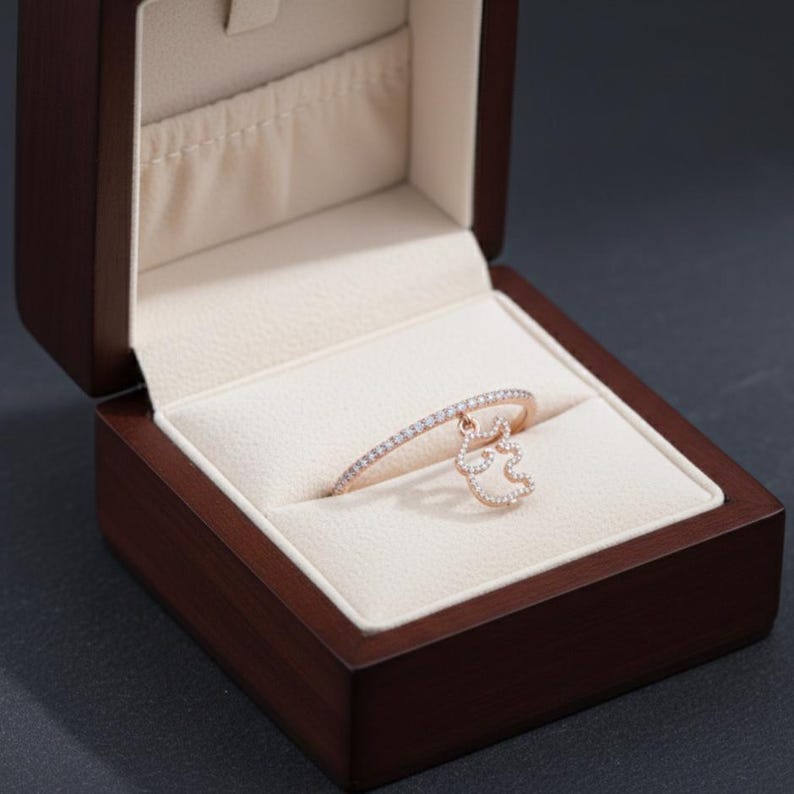 Elephant Charm Pavé Diamond Ring for Women | 14k Gold Plated Sterling Silver 