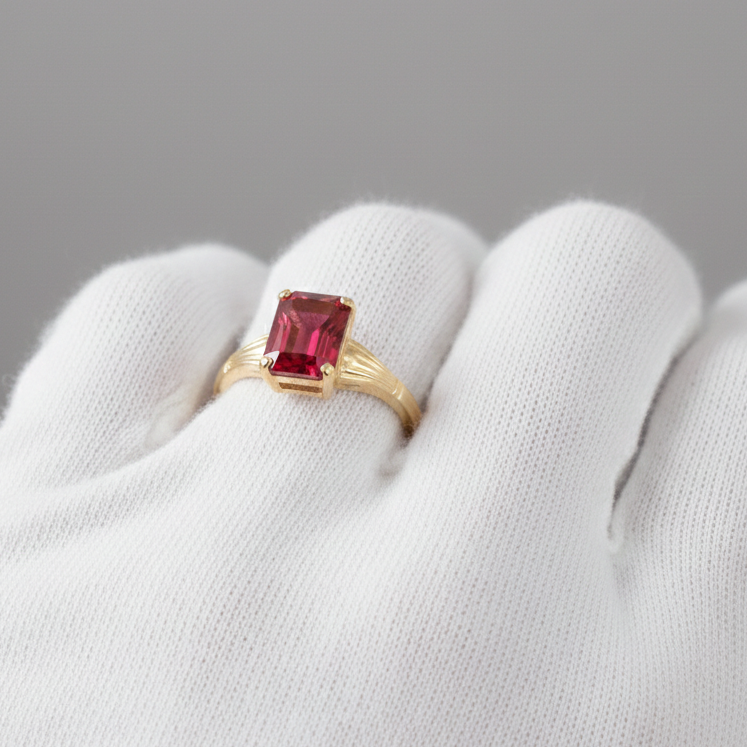 Emerald Cut Lab Ruby Ring 925 Sterling Silver | July Birthstone Engagement & Promise Ring 1