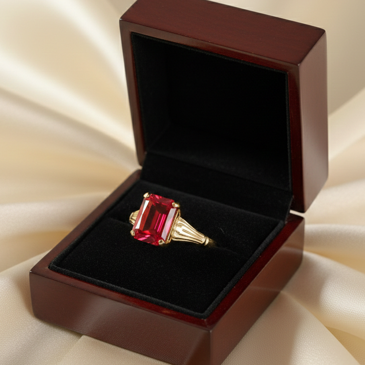 Emerald Cut Lab Ruby Ring 925 Sterling Silver | July Birthstone Engagement & Promise Ring 2