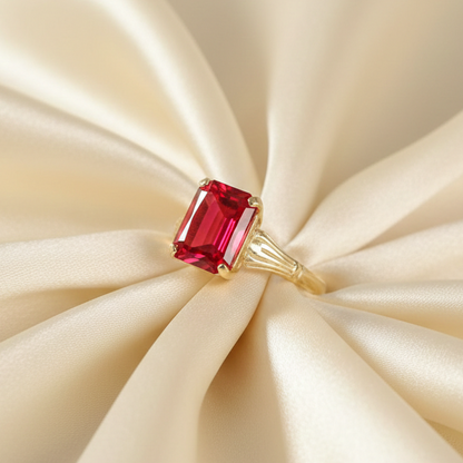 Emerald Cut Lab Ruby Ring 925 Sterling Silver | July Birthstone Engagement & Promise Ring 3