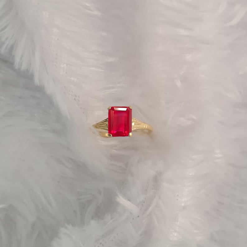 Emerald Cut Lab Ruby Ring 925 Sterling Silver | July Birthstone Engagement & Promise Ring 6