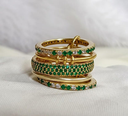 Emerald Diamond Interlocking Spinner Ring, 14k Gold Multi Linked Connected Band gemsjewels