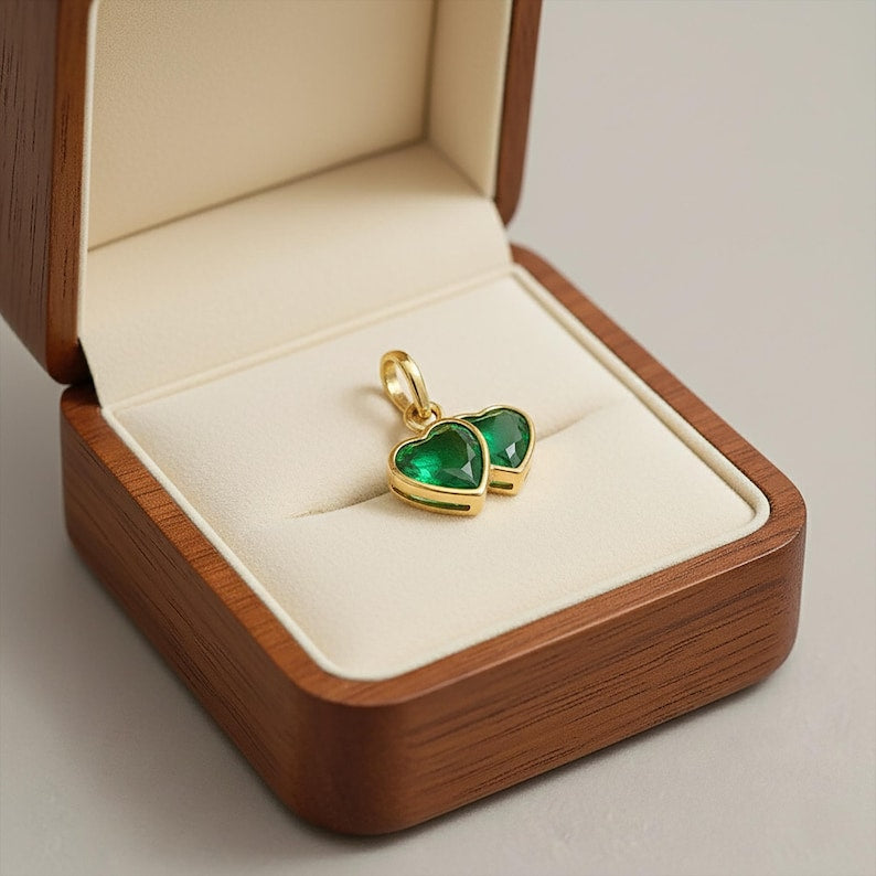 Emerald Double Heart Pendant Necklace | 925 Sterling Silver Love Charm davika gemstone
