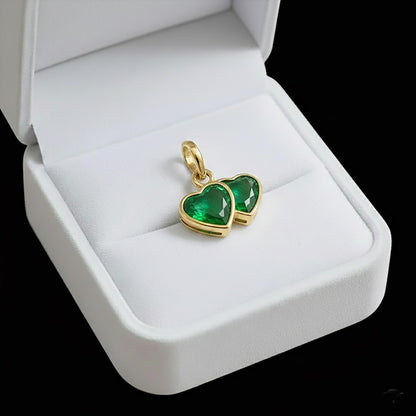 Emerald Double Heart Pendant Necklace | 925 Sterling Silver Love Charm devikajewels