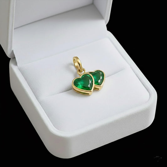 Emerald Double Heart Pendant Necklace | 925 Sterling Silver Love Charm devikajewels