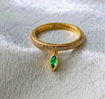 Emerald Drop Ring 925 Silver with Diamond Tassel 4