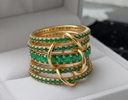 Emerald Five Interlocking Spinner Ring, 14k Gold Multi Linked Band - devika interlocking band ring 