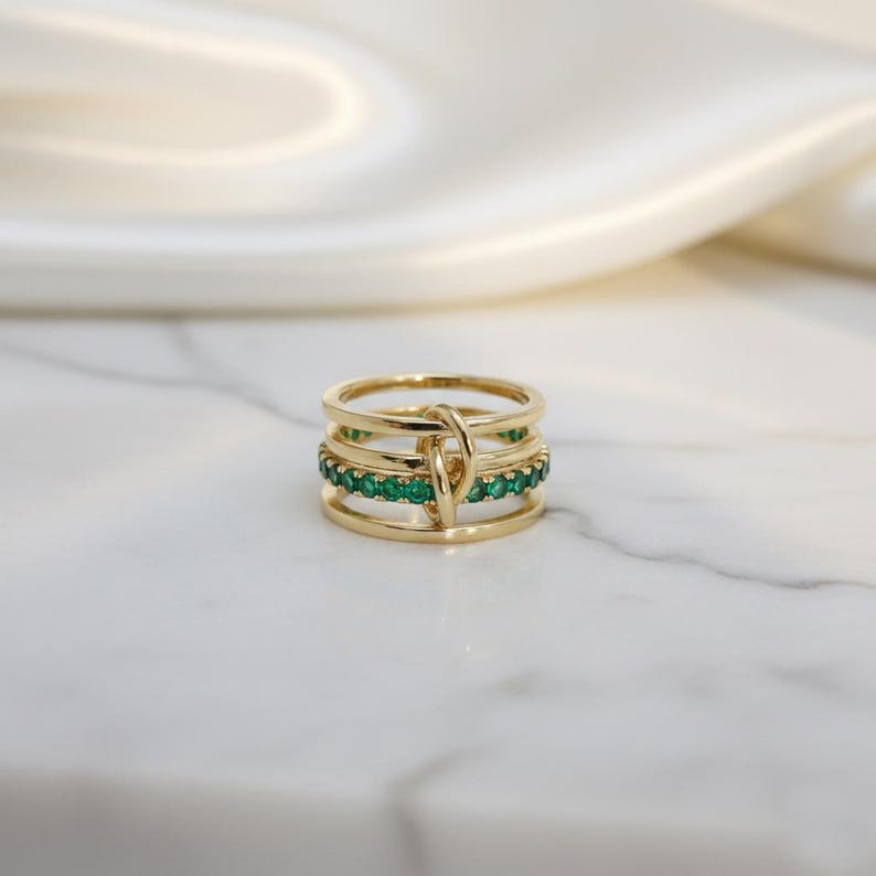 Emerald Interlocking Band Ring 925 Sterling Silver | Connected Stacker Wedding & Eternity Ring 3