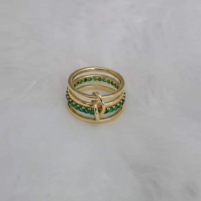 Emerald Interlocking Band Ring 925 Sterling Silver | Connected Stacker Wedding & Eternity Ring 4