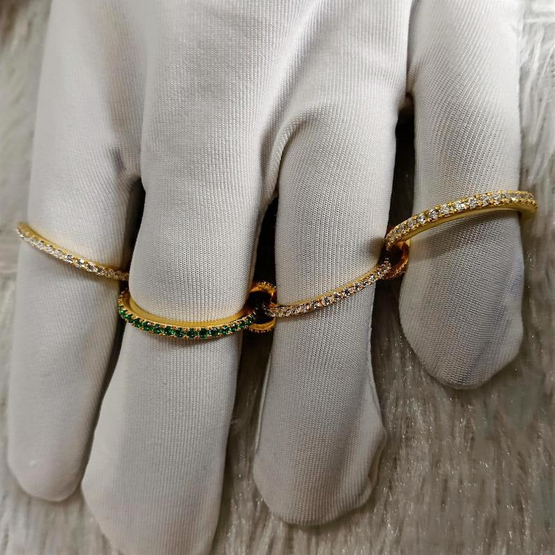 Emerald Interlocking Ring, Diamond Wedding Jewelry in 14k Solid gold 1