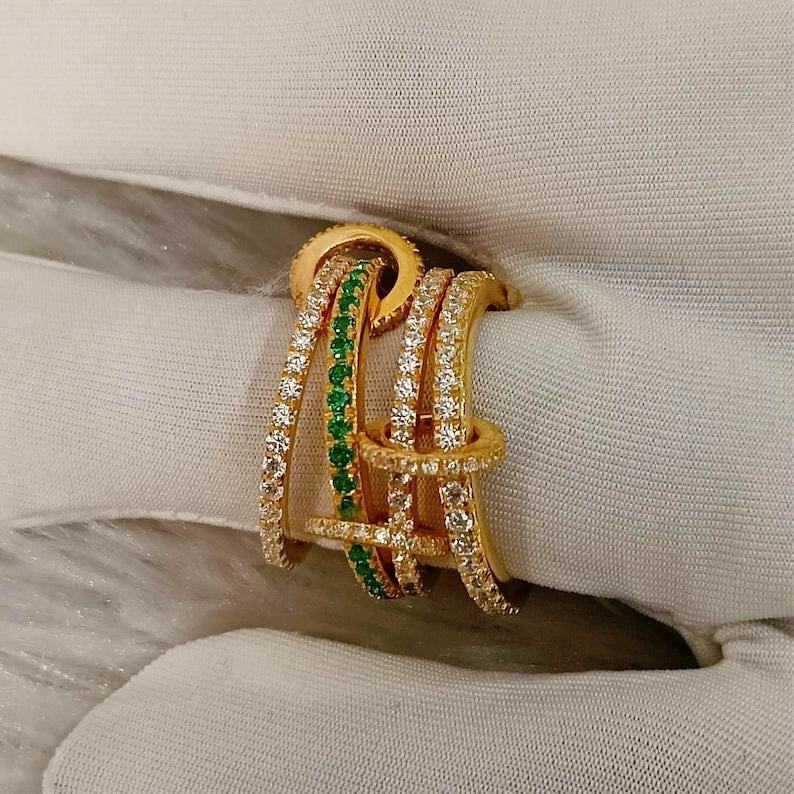 Emerald Interlocking Ring, Diamond Wedding Jewelry in 14k Solid gold 2