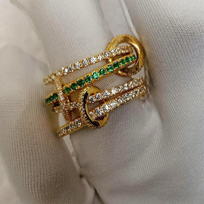 Emerald Interlocking Ring, Diamond Wedding Jewelry in 14k Solid gold 3