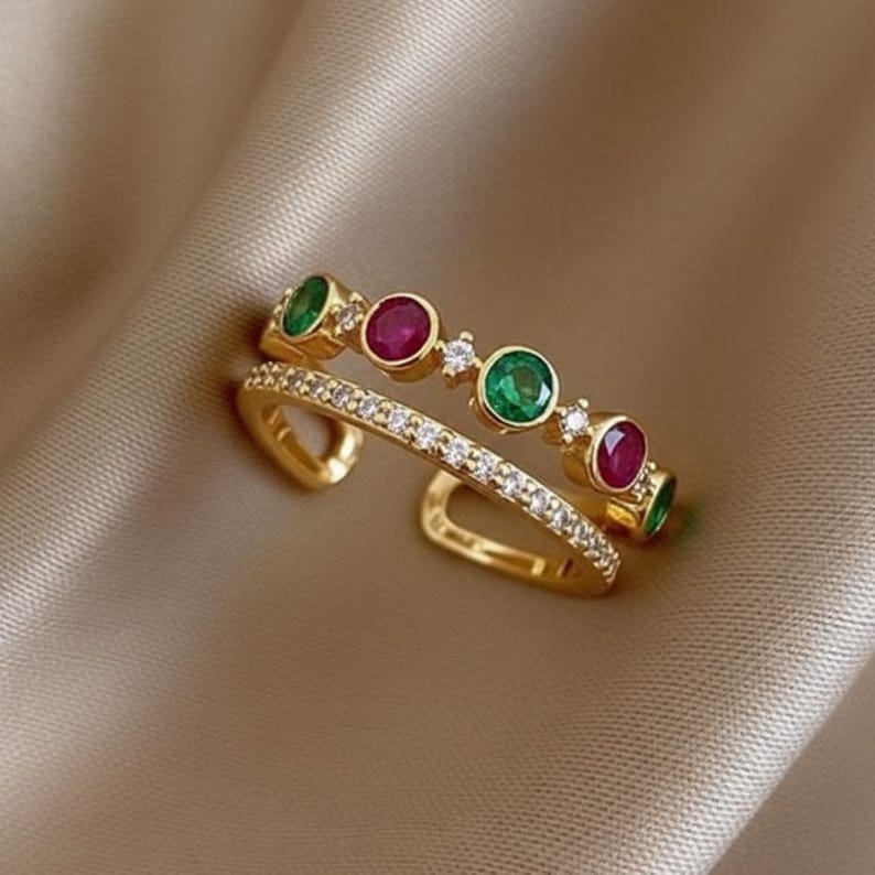 Emerald Ruby Stacking Rings Yellow Gold Multi Stone 1
