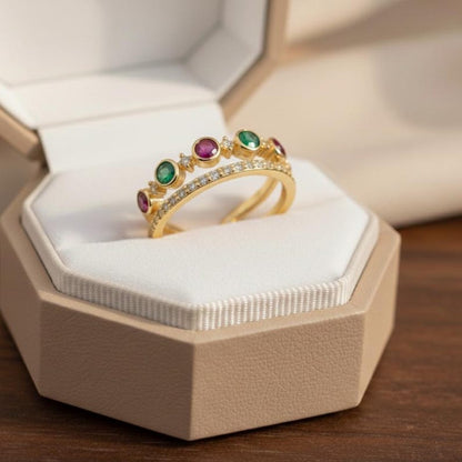 Emerald Ruby Stacking Rings Yellow Gold Multi Stone 4
