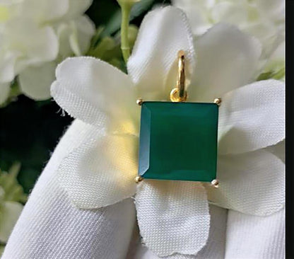 Emerald Solitaire Prong Pendant, 14k Gold Vermeil, 925 Silver Charm  ddevikagemsjewels