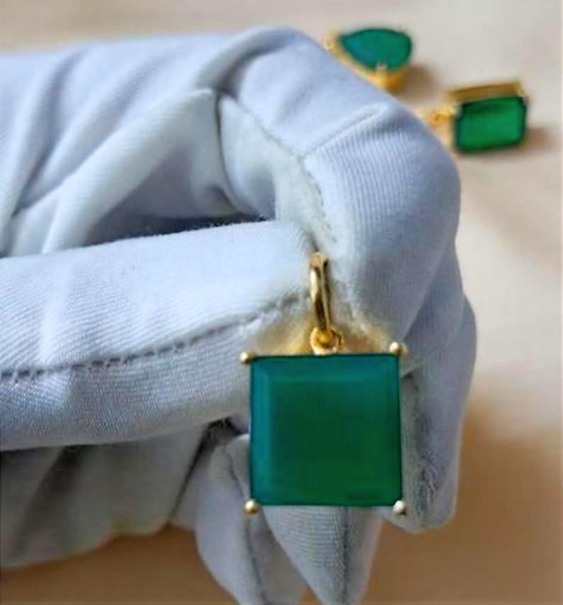 Emerald Solitaire Prong Pendant, 14k Gold Vermeil, 925 Silver Charm  devikagem