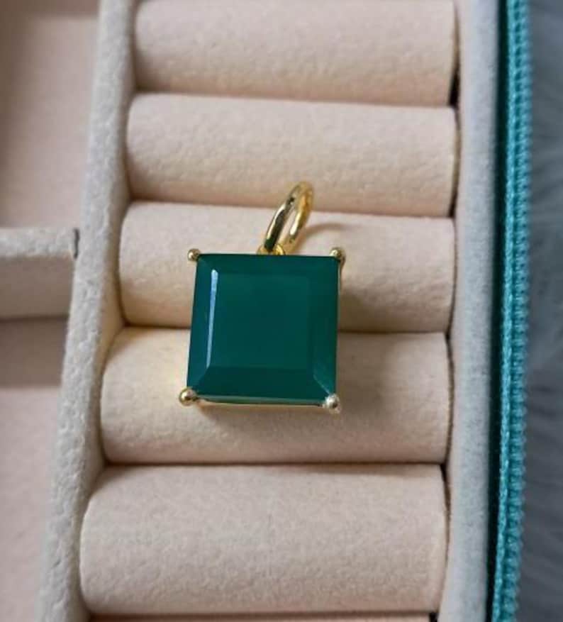 Emerald Solitaire Prong Pendant, 14k Gold Vermeil, 925 Silver Charm  devika