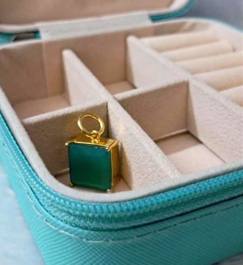 Emerald Solitaire Prong Pendant, 14k Gold Vermeil, 925 Silver Charm  devikaa