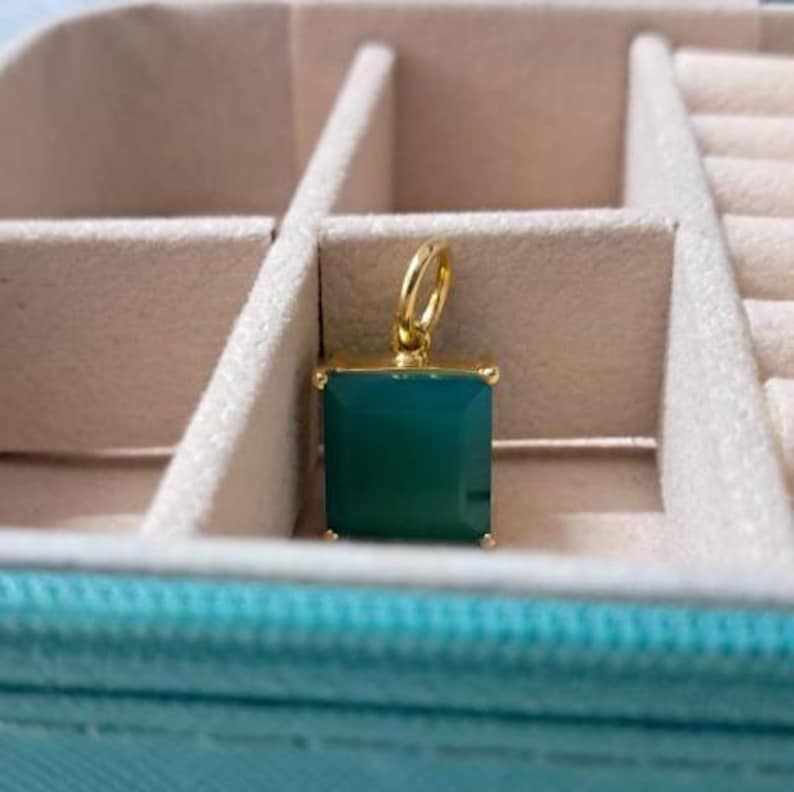 Emerald Solitaire Prong Pendant, 14k Gold Vermeil, 925 Silver Charm  devikjewel